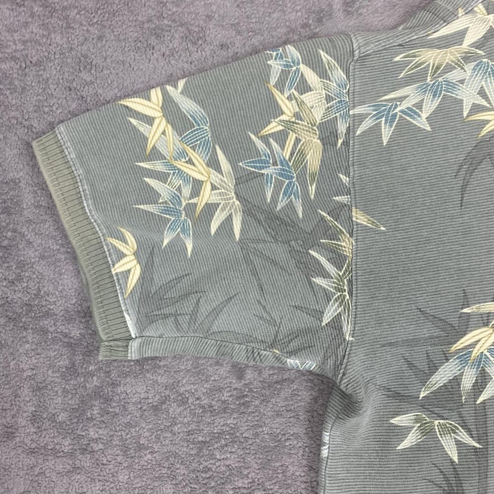 Tommy Bahama Polo Shirt Mens Large Gray Bamboo Leaf Hawaiian Tropical Cotton - Picture 3 of 15